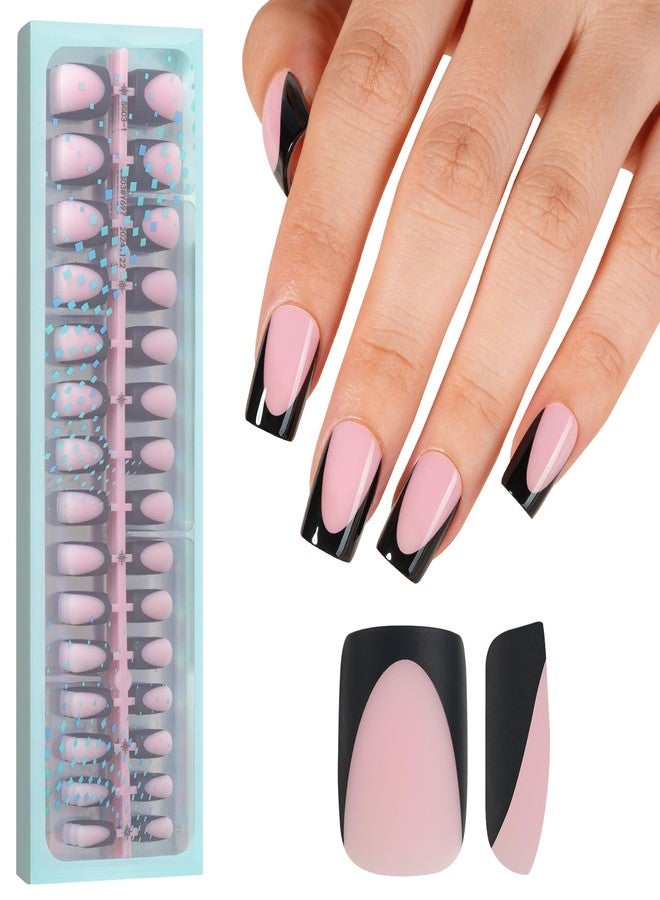 Vansiho Pink Deep French Gel Nail Tips, 150Pcs Short Square Soft Gel Nail Tips Black, French Tips Press on Nails, Fake Nails for Nail Art DIY 15 Sizes - Image 1